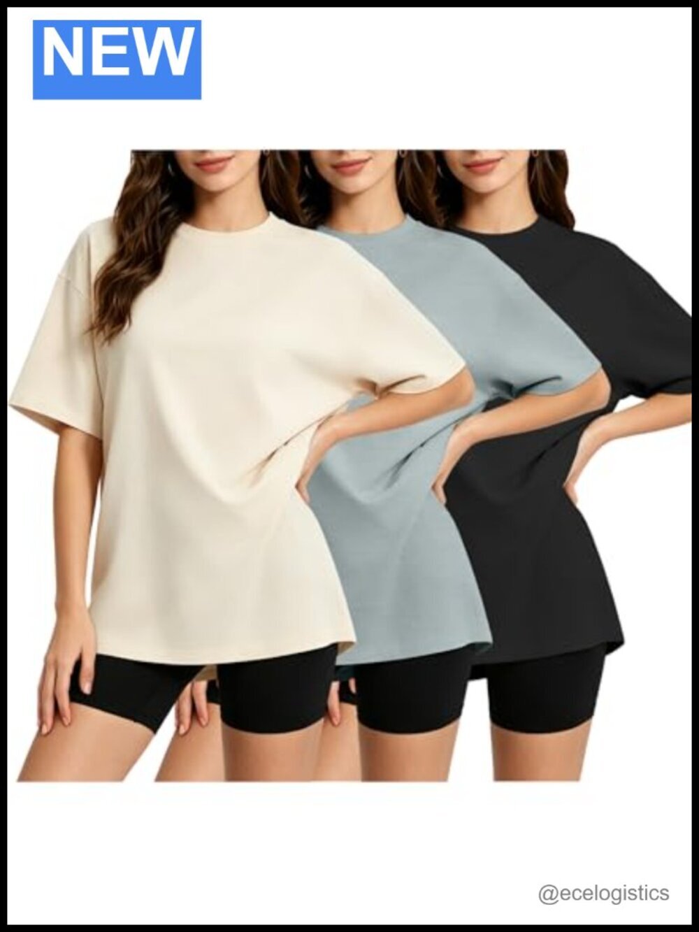 3 Pack Women's Oversized Baggy Tees Crew Neck Short Sleeve Loose Fit Casual